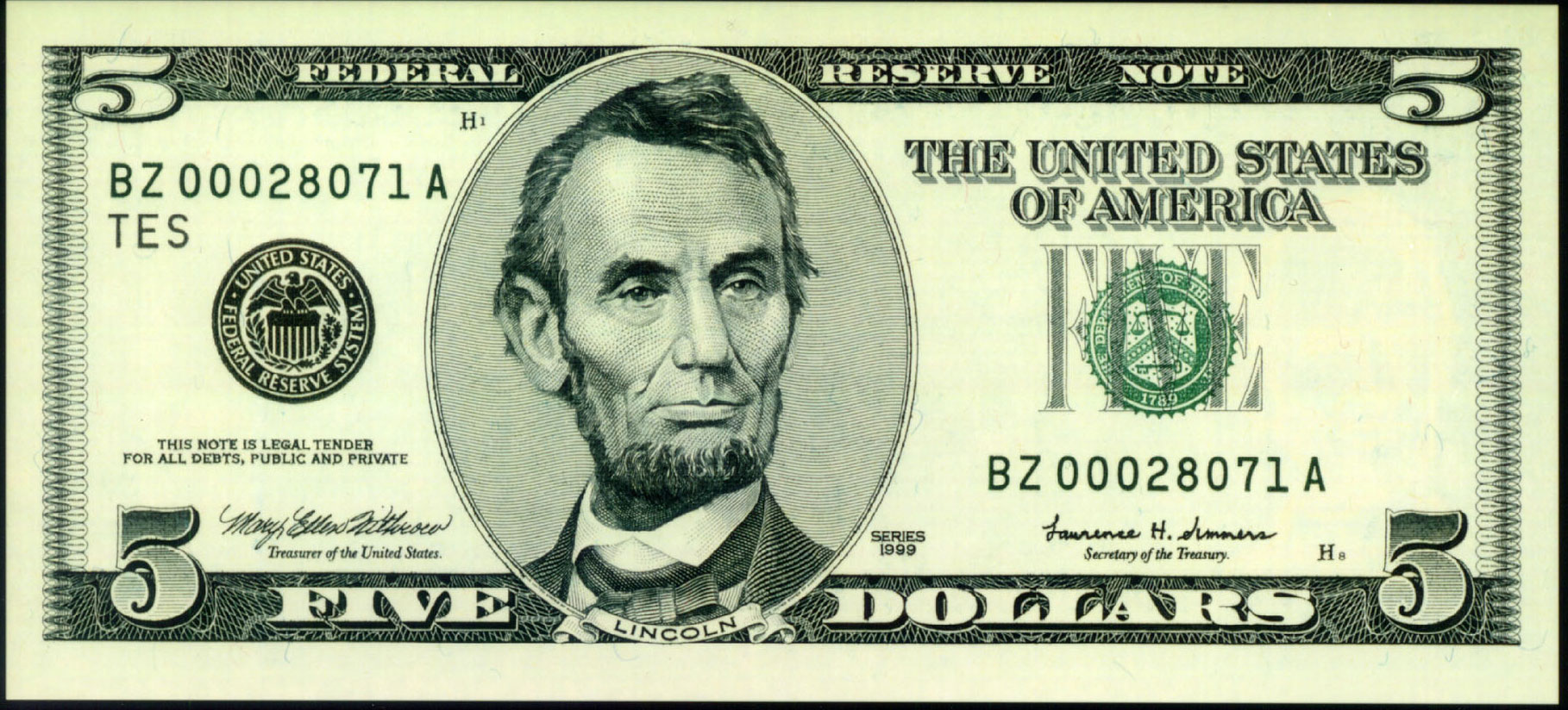 Image result for $5 bill