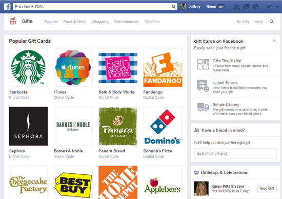 Facebook Gifts gift card service will end August 12