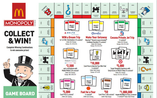 McDonalds Monopoly rare game pieces 2014