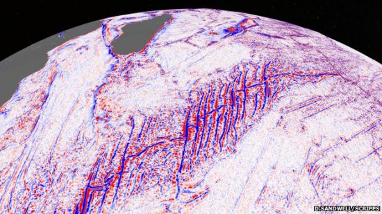 A new map of the ocean floor shows mountains and volcanoes