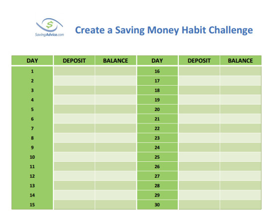 30 day create a money saving habit challenge