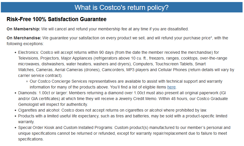 what is costcos return policy