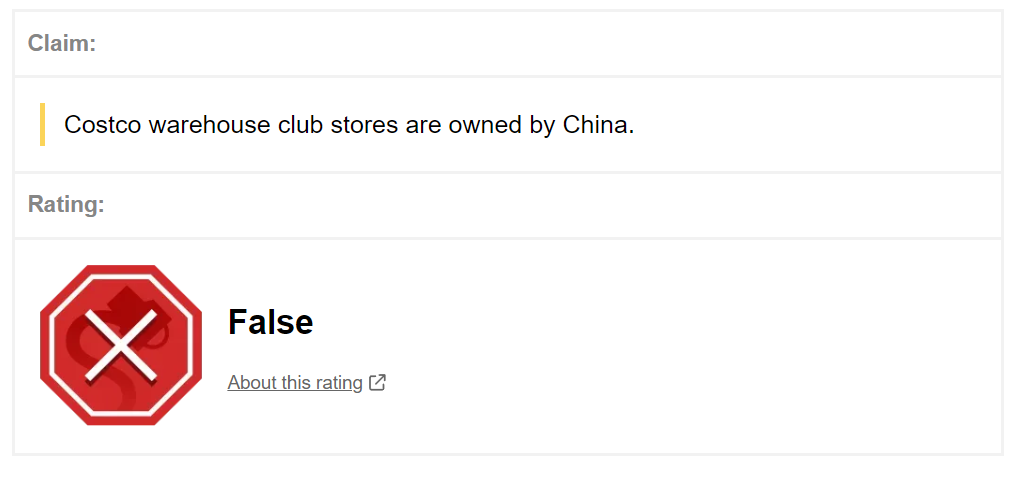 No, costco is not owned by china. 