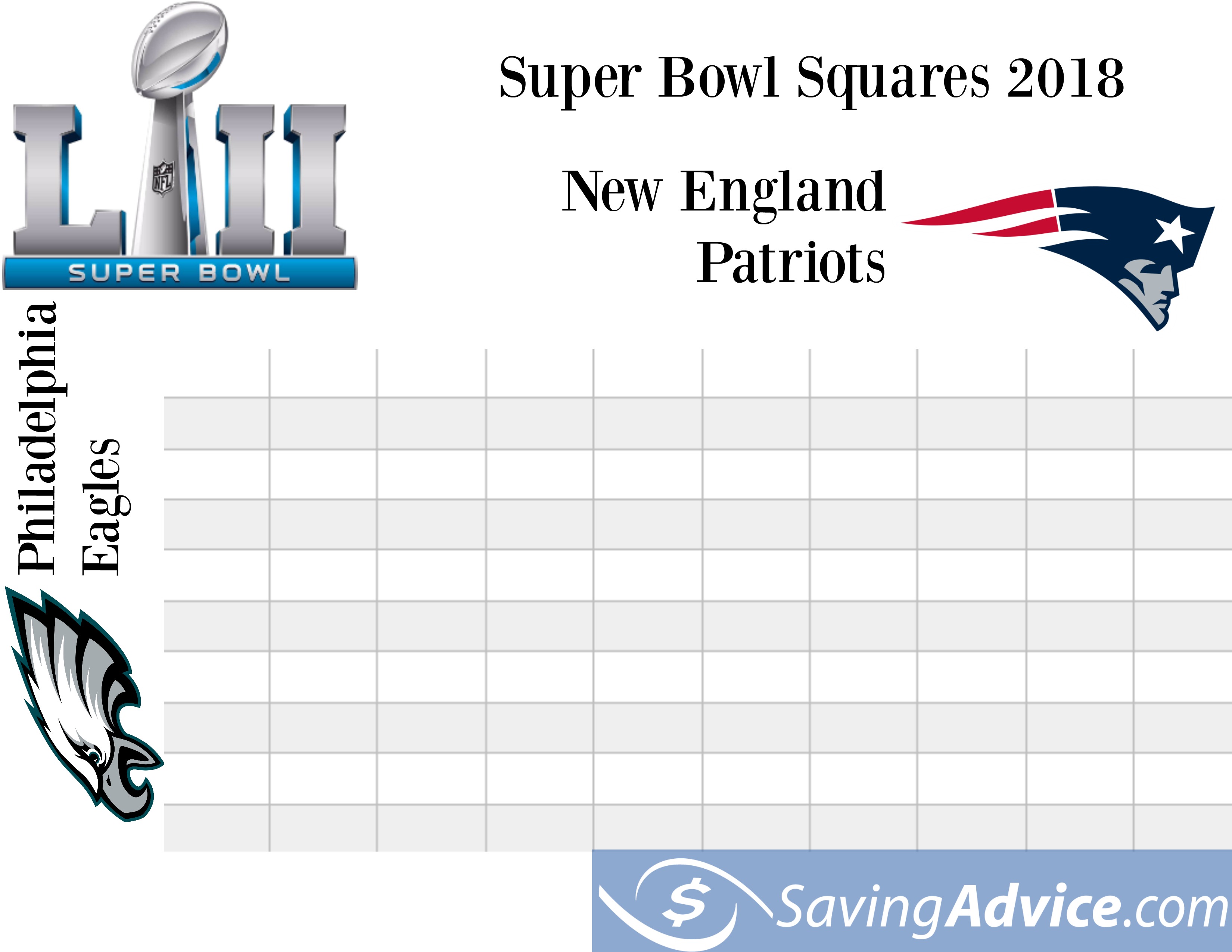 Super Bowl Squares Chart