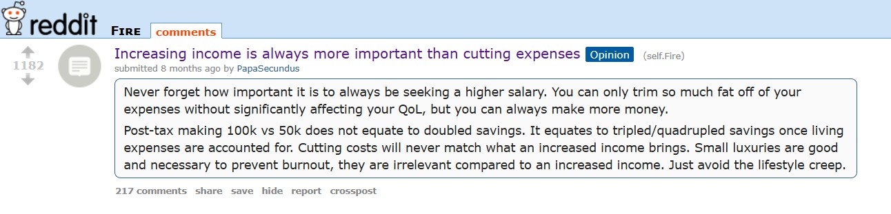 Reddit fire income vs cutting expense