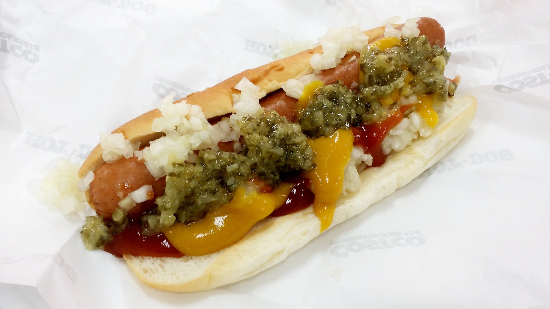Hot dog with all the toppings