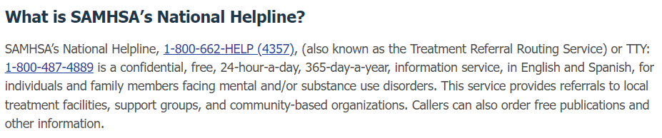 samhsa helpline for money addiction