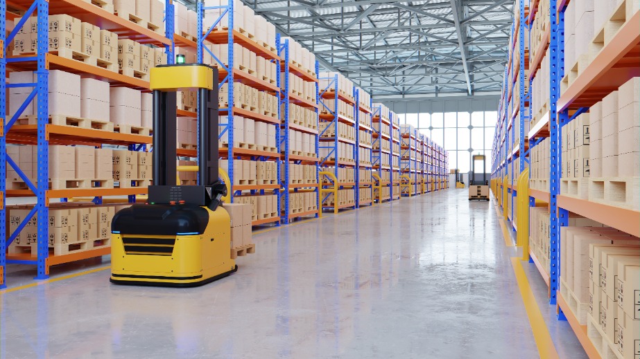 AGV Forklift Trucks-Transport More with Safety in warehouse,3D rendering