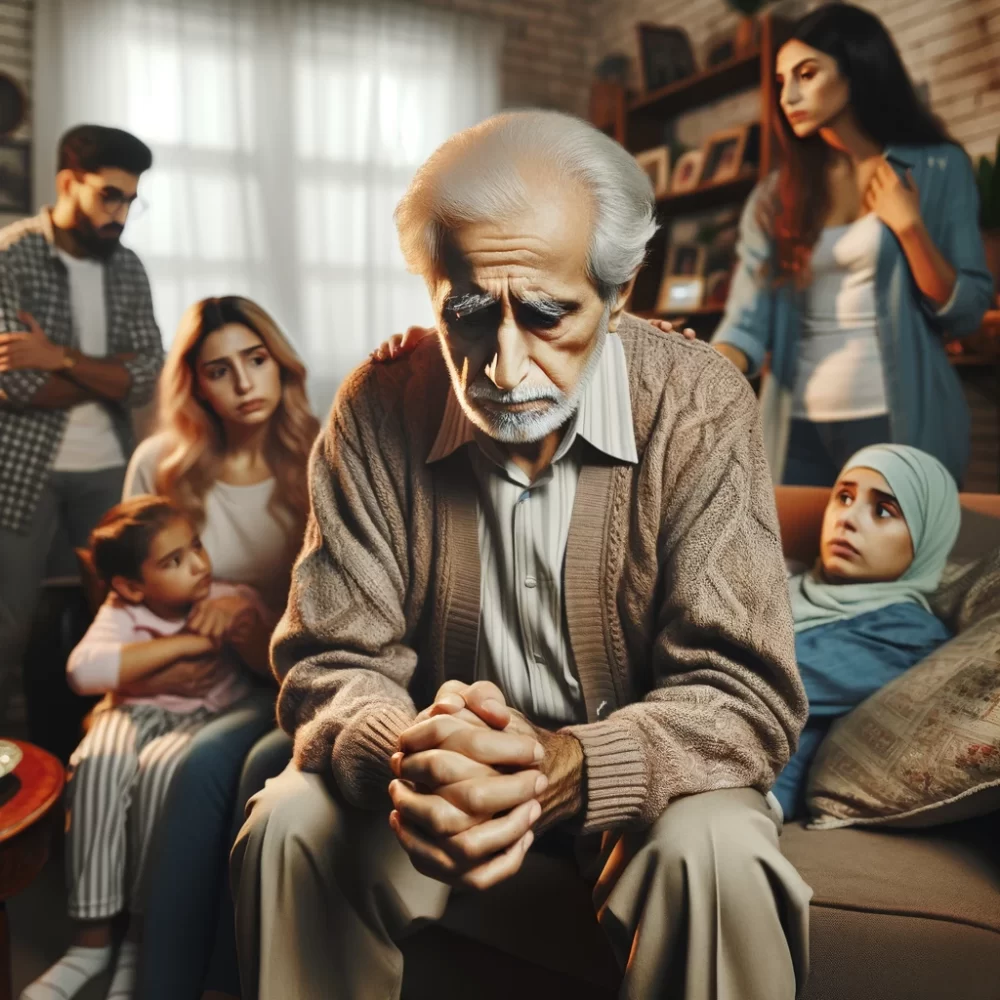 an elderly man being a burden on his family