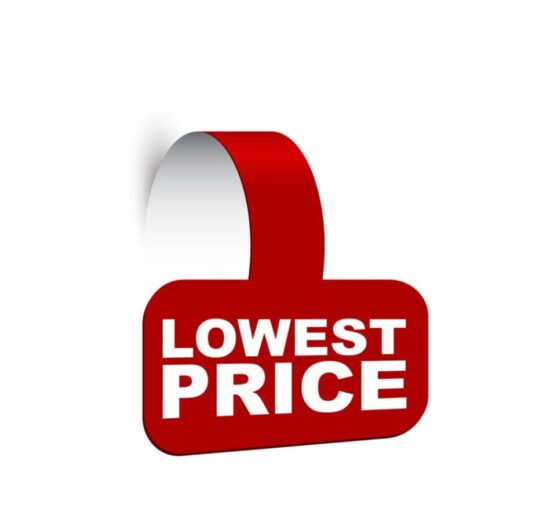Red banner that says, "Lowest price"