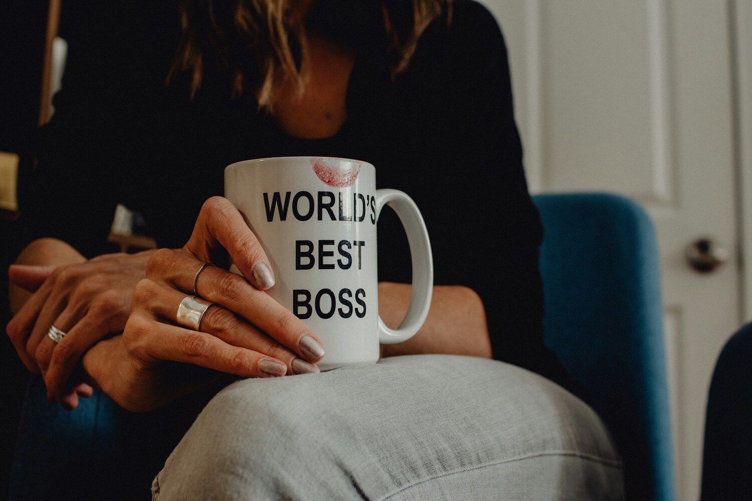 girl boss, woman holding a world's best boss mug