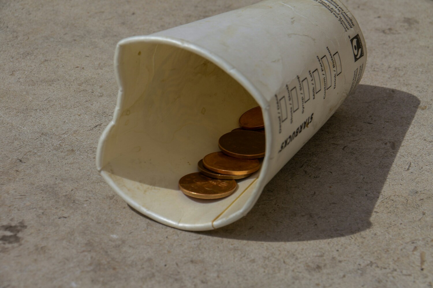 cup of change, poverty, asking for money