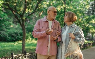 older couple on a walk in the park, elderly couple