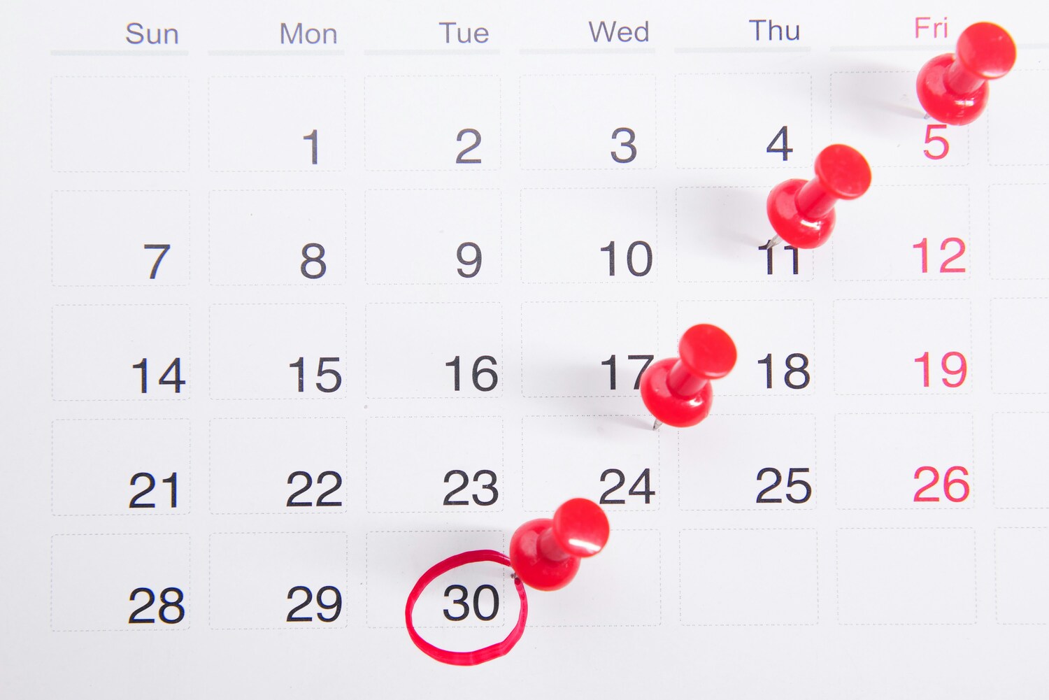 calendar, calendar marked for 30 days